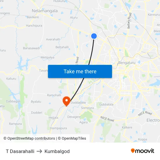 T Dasarahalli to Kumbalgod map