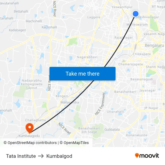 Tata Institute to Kumbalgod map
