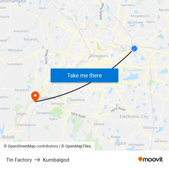 Tin Factory to Kumbalgod map
