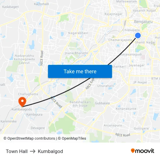 Town Hall to Kumbalgod map