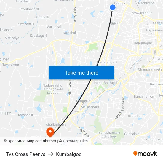 Tvs Cross Peenya to Kumbalgod map