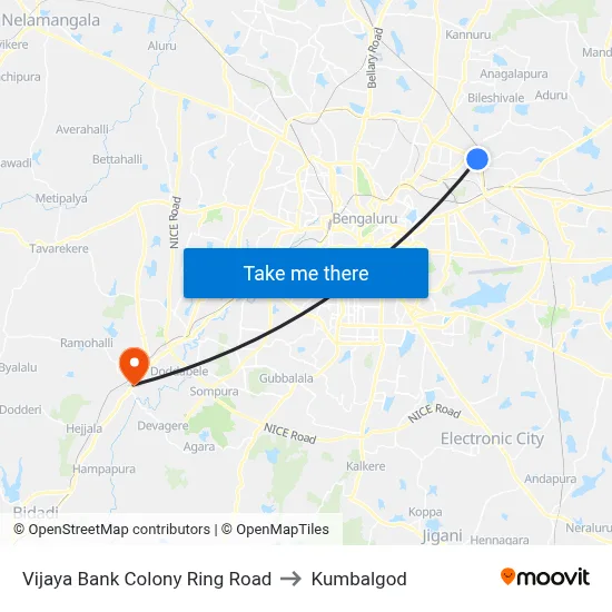 Vijaya Bank Colony Ring Road to Kumbalgod map