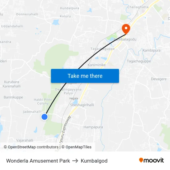 Wonderla Amusement Park to Kumbalgod map