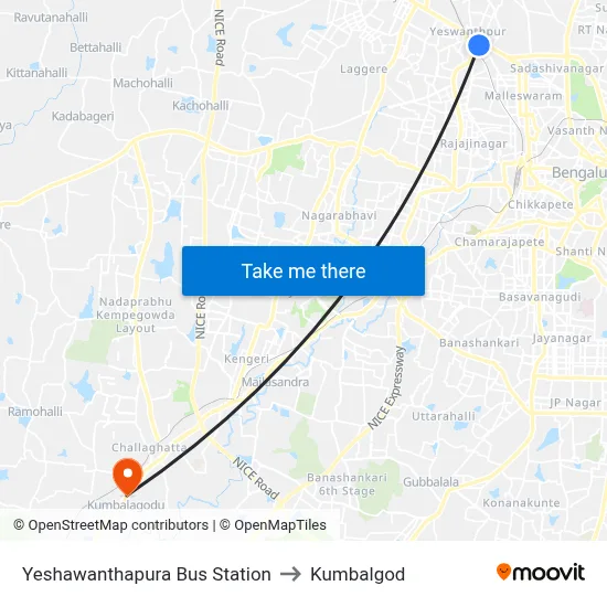 Yeshawanthapura Bus Station to Kumbalgod map