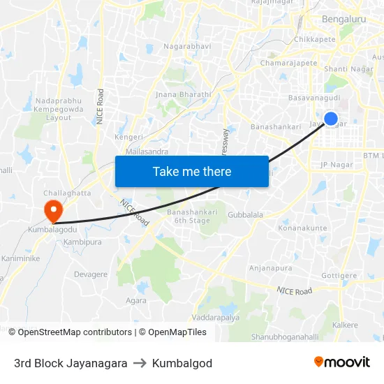 3rd Block Jayanagara to Kumbalgod map