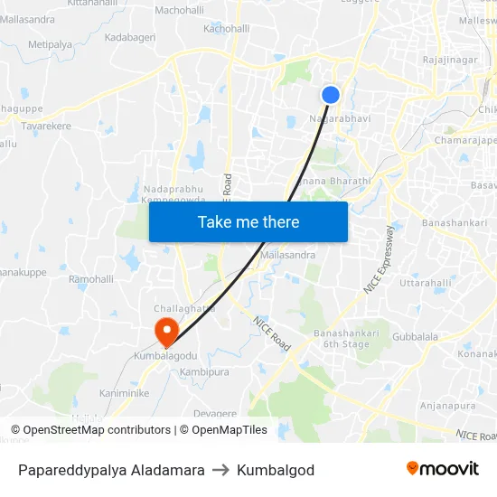 Papareddypalya Aladamara to Kumbalgod map