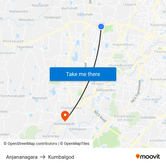 Anjananagara to Kumbalgod map