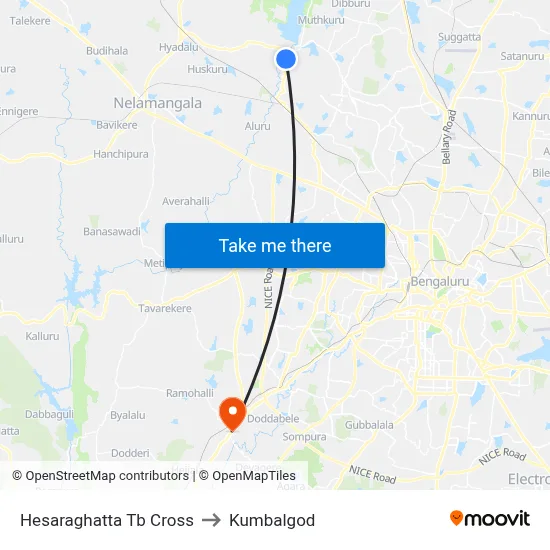 Hesaraghatta Tb Cross to Kumbalgod map