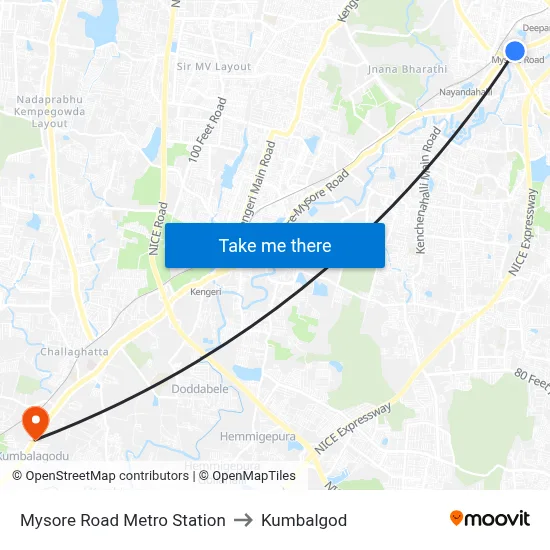 Mysore Road Metro Station to Kumbalgod map