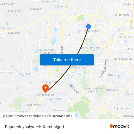 Papareddypalya to Kumbalgod map
