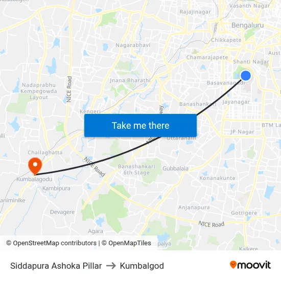 Siddapura Ashoka Pillar to Kumbalgod map
