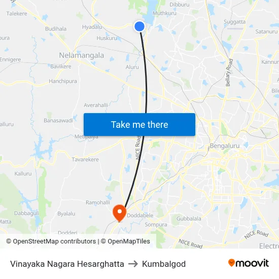 Vinayaka Nagara Hesarghatta to Kumbalgod map