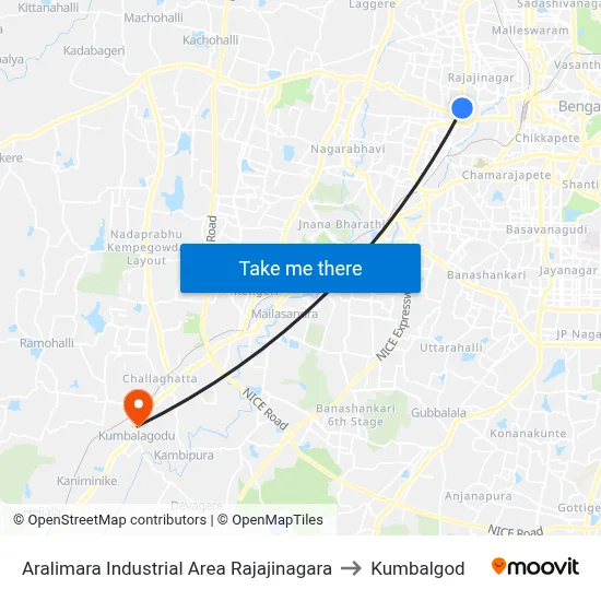 Aralimara Industrial Area Rajajinagara to Kumbalgod map