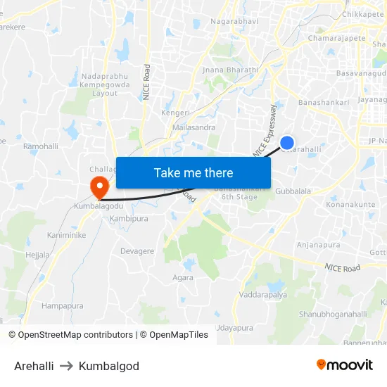 Arehalli to Kumbalgod map