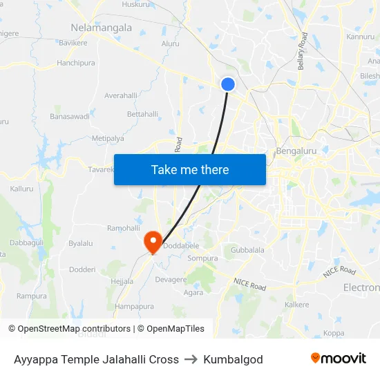 Ayyappa Temple Jalahalli Cross to Kumbalgod map
