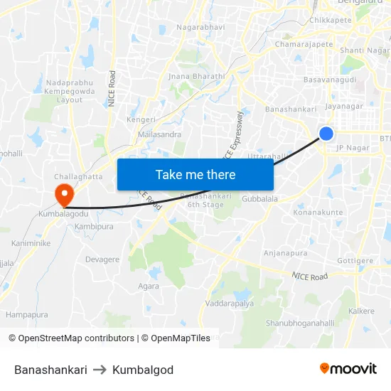 Banashankari to Kumbalgod map