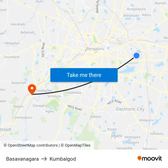 Basavanagara to Kumbalgod map