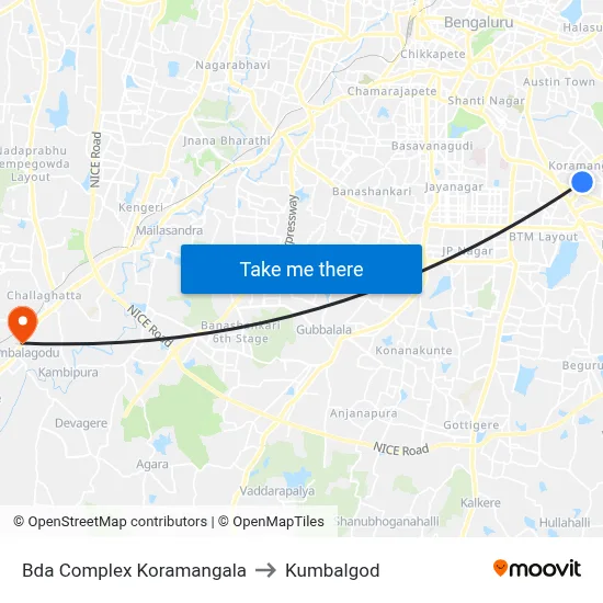 Bda Complex Koramangala to Kumbalgod map