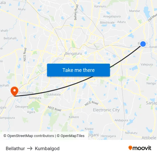 Bellathur to Kumbalgod map