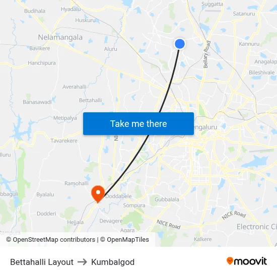 Bettahalli Layout to Kumbalgod map