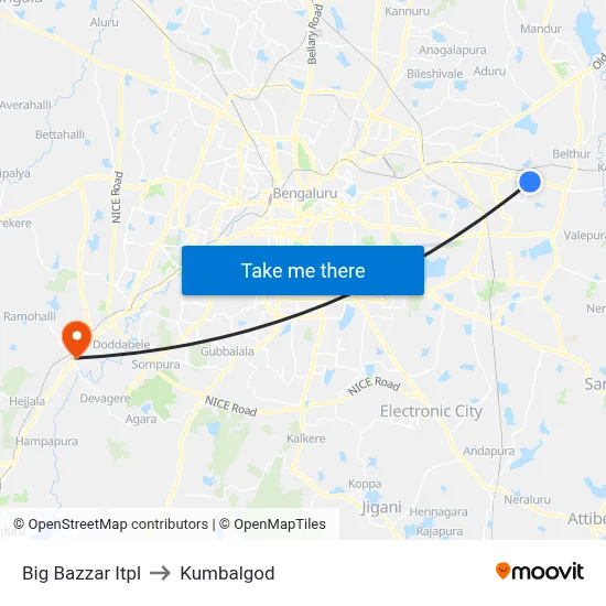 Big Bazzar Itpl to Kumbalgod map