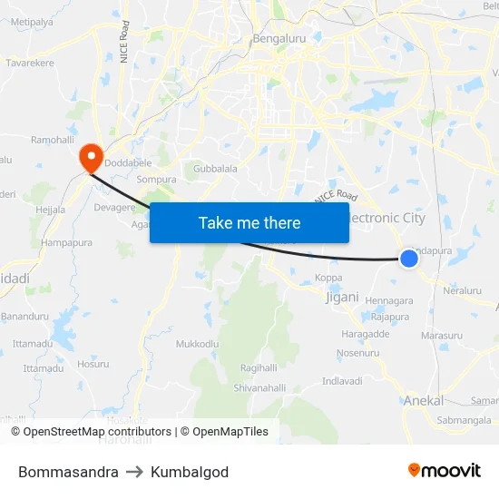 Bommasandra to Kumbalgod map