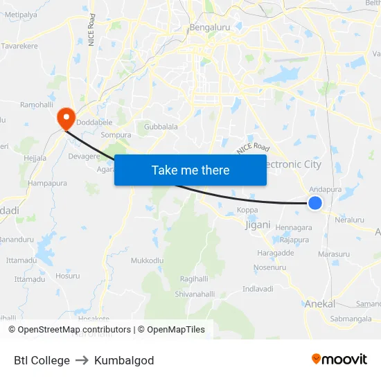 Btl College to Kumbalgod map