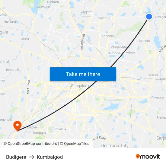 Budigere to Kumbalgod map
