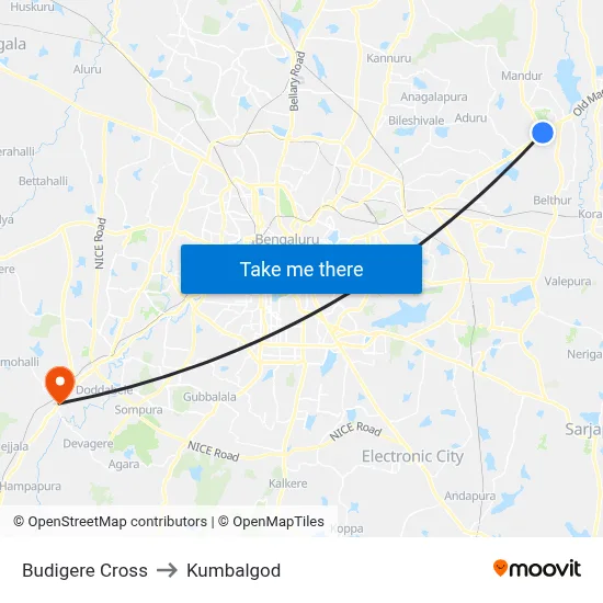 Budigere Cross to Kumbalgod map
