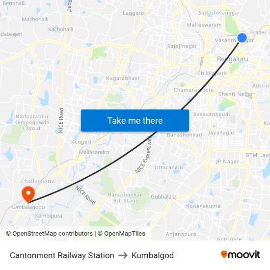 Cantonment Railway Station to Kumbalgod map
