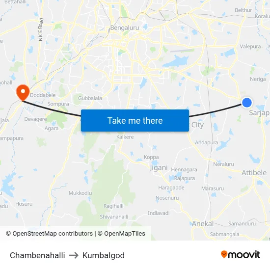 Chambenahalli to Kumbalgod map