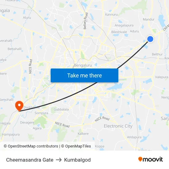 Cheemasandra Gate to Kumbalgod map