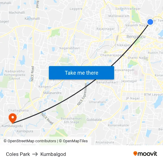 Coles Park to Kumbalgod map