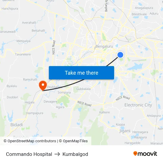 Commando Hospital to Kumbalgod map