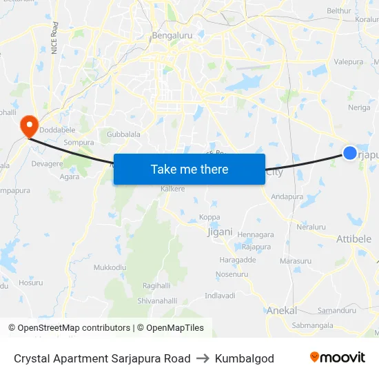 Crystal Apartment Sarjapura Road to Kumbalgod map
