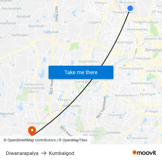 Diwanarapalya to Kumbalgod map