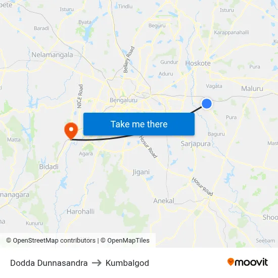Dodda Dunnasandra to Kumbalgod map