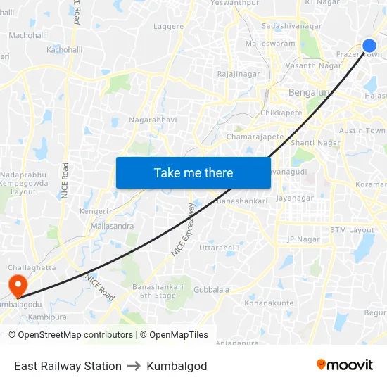 East Railway Station to Kumbalgod map