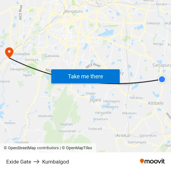 Exide Gate to Kumbalgod map