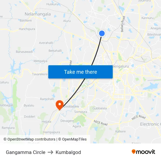 Gangamma Circle to Kumbalgod map