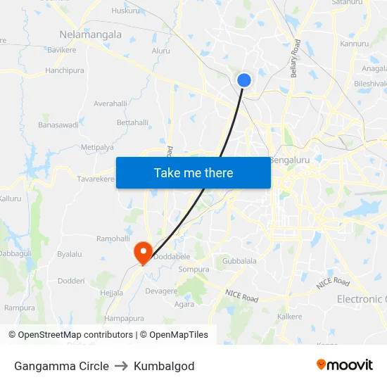 Gangamma Circle to Kumbalgod map