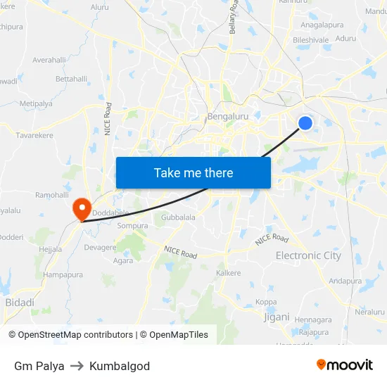 Gm Palya to Kumbalgod map