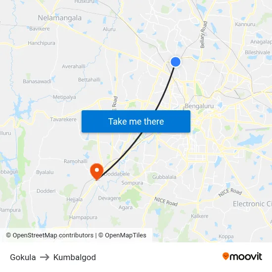 Gokula to Kumbalgod map