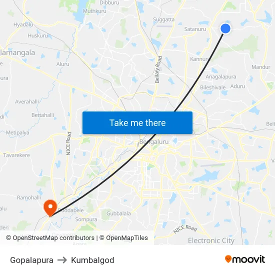 Gopalapura to Kumbalgod map