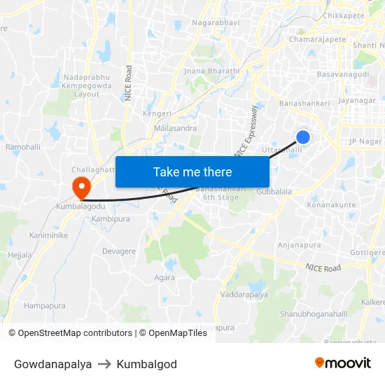 Gowdanapalya to Kumbalgod map