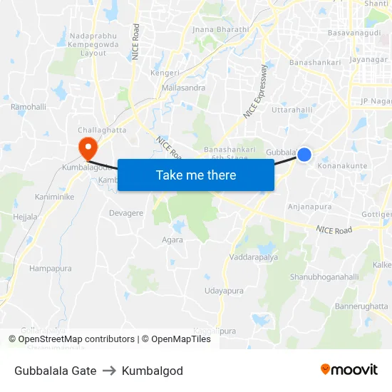 Gubbalala Gate to Kumbalgod map