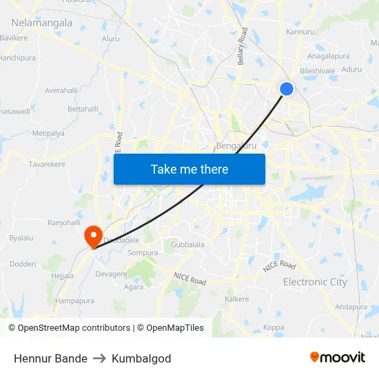 Hennur Bande to Kumbalgod map
