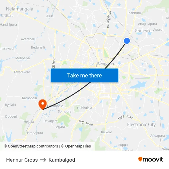 Hennur Cross to Kumbalgod map