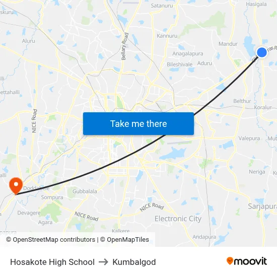 Hosakote High School to Kumbalgod map