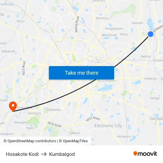 Hosakote Kodi to Kumbalgod map